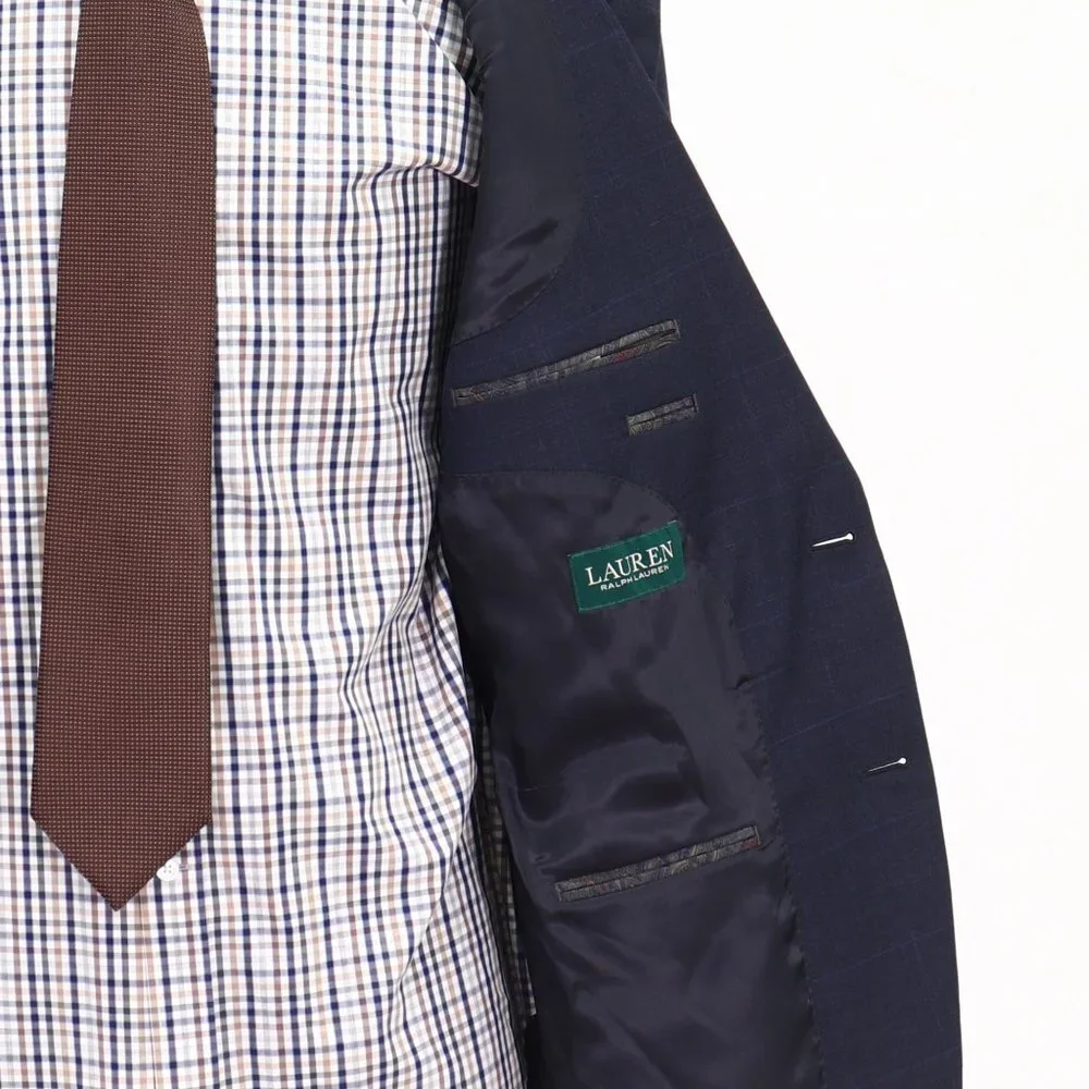 Ralph Lauren 42L Navy Check 2-Button Sport Coat Blazer Jacket P511
